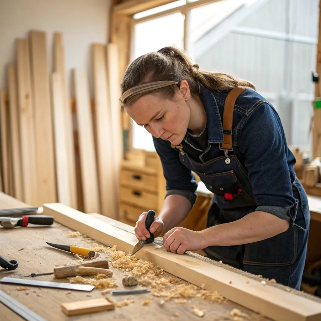 Emma working on a carpentry project